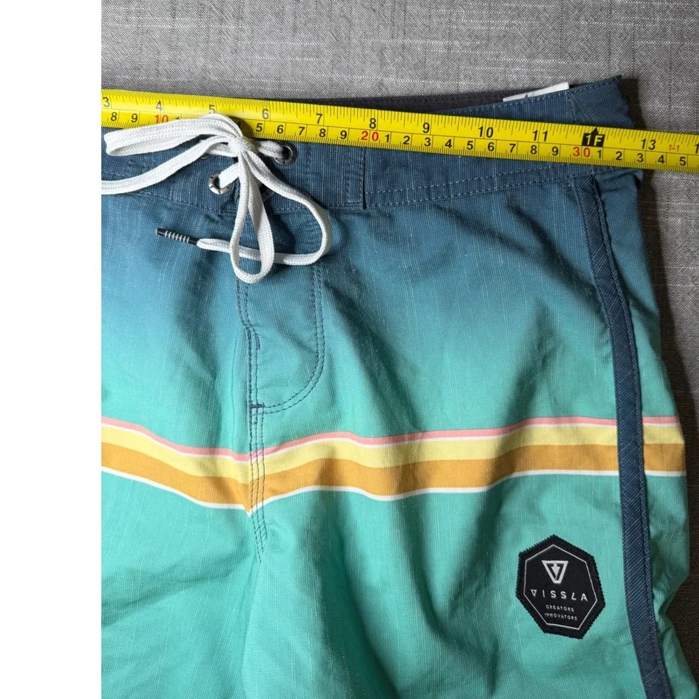 Vissla Boys Board Shorts Size 24 Teal Blue Ombre Stripe Upcycle Poly B111MDRE
